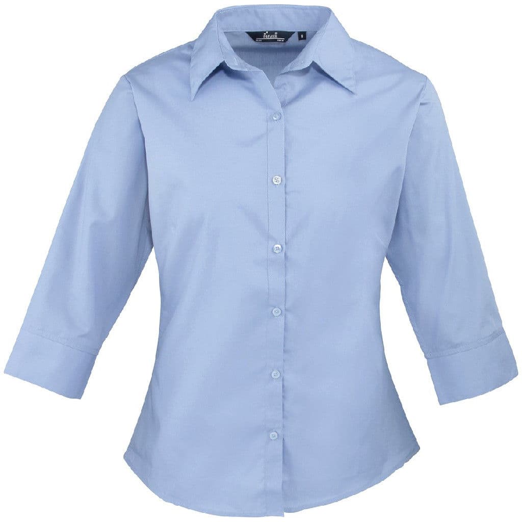 Premier Women's Three Quarter Sleeve Poplin Blouse — workwear printing Richmond